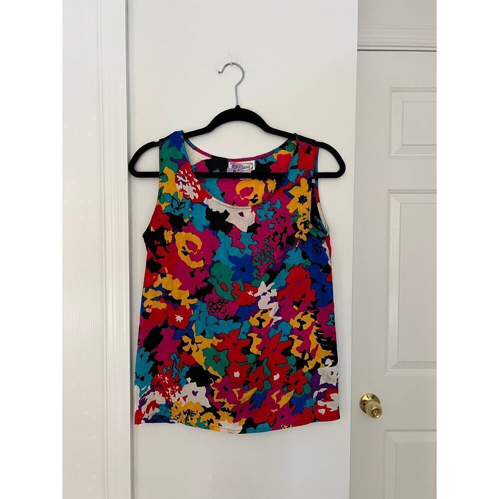 Vintage Rainbow Floral 100% Pure Silk Tank Top